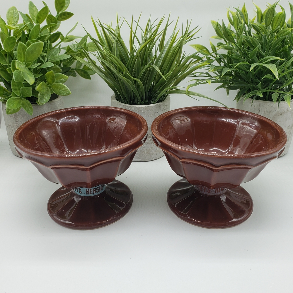 Hershey's Chocolate Vintage Set of 2 Brown Ceramic Sundae Dessert Bowls - Picture 8 of 9